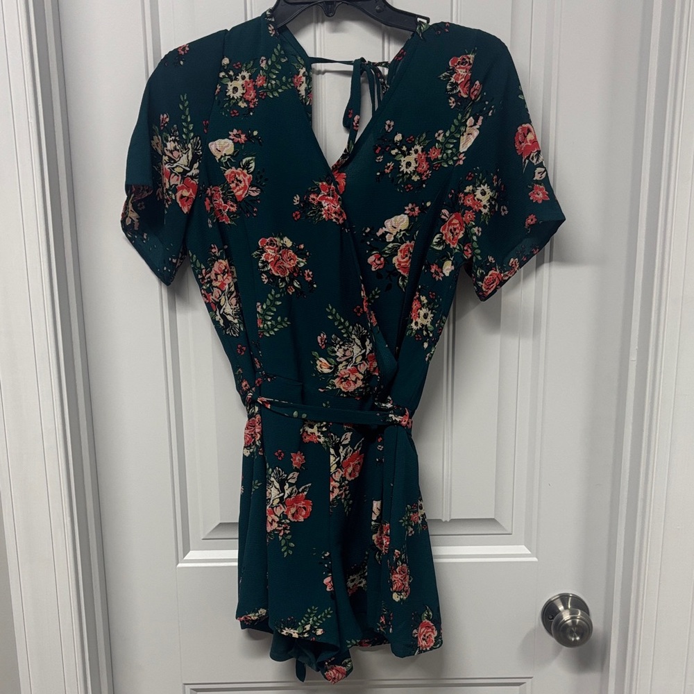 Hot Kiss Floral Romper - Green and Pink Roses